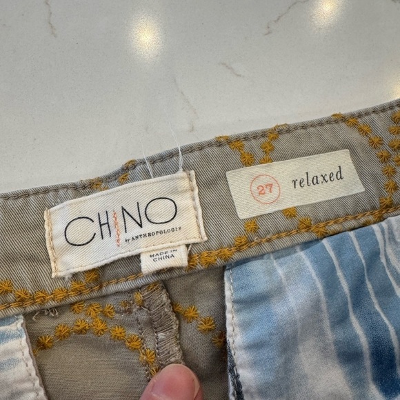 Anthropologie Chino Khaki and Gold Embroided Circle Ankle Pant / 27 / Relaxed - Picture 10 of 12